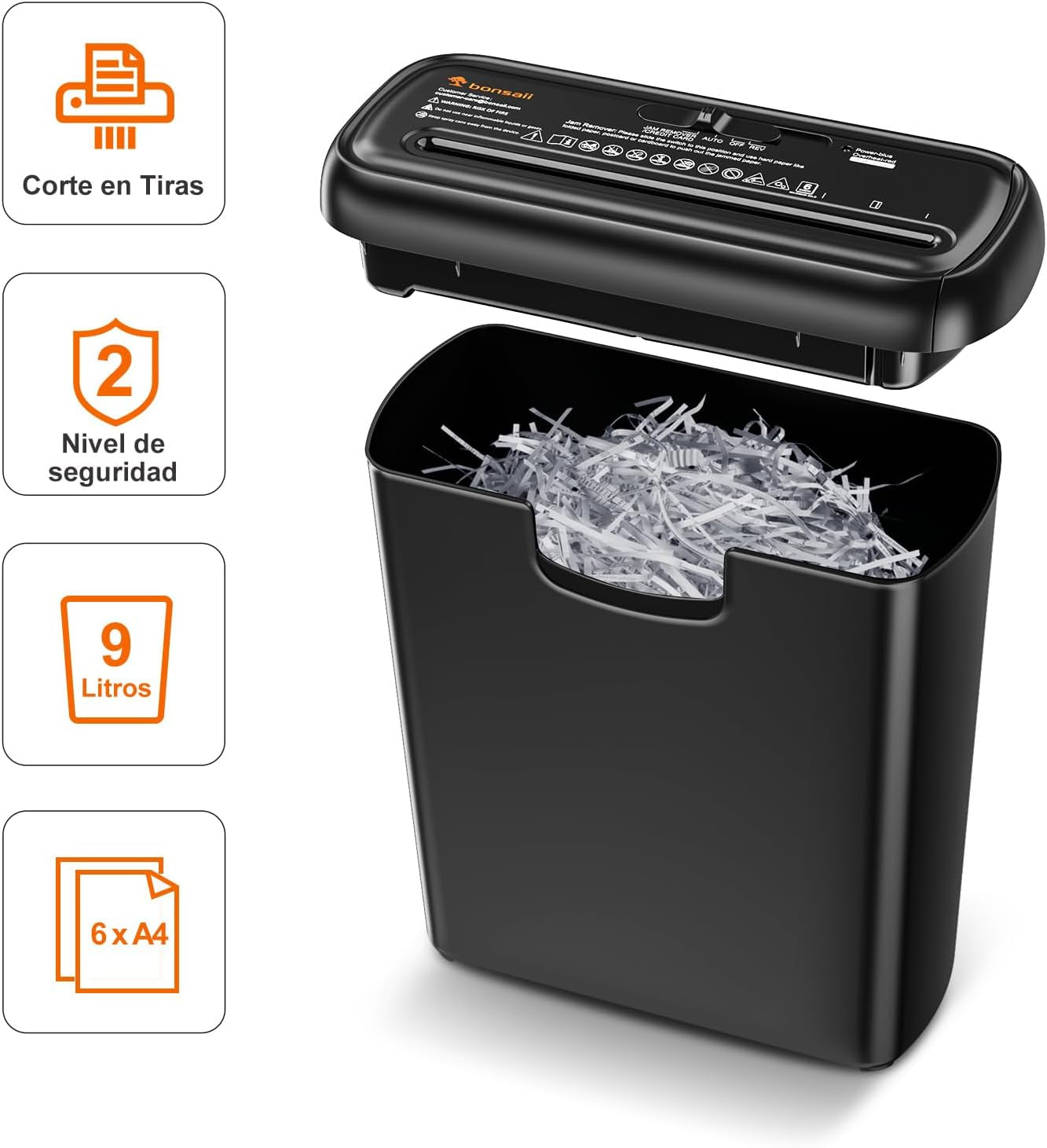 Bonsaii Trituradora De Papel Y Tarjetas, Con Corte En Tiras Y Contenedor Desmontable, Hasta 6 Hojas, Nivel De Seguridad P2, Capacidad De 9 Litros, Destructora De Papel Para Casa(S123-A)
