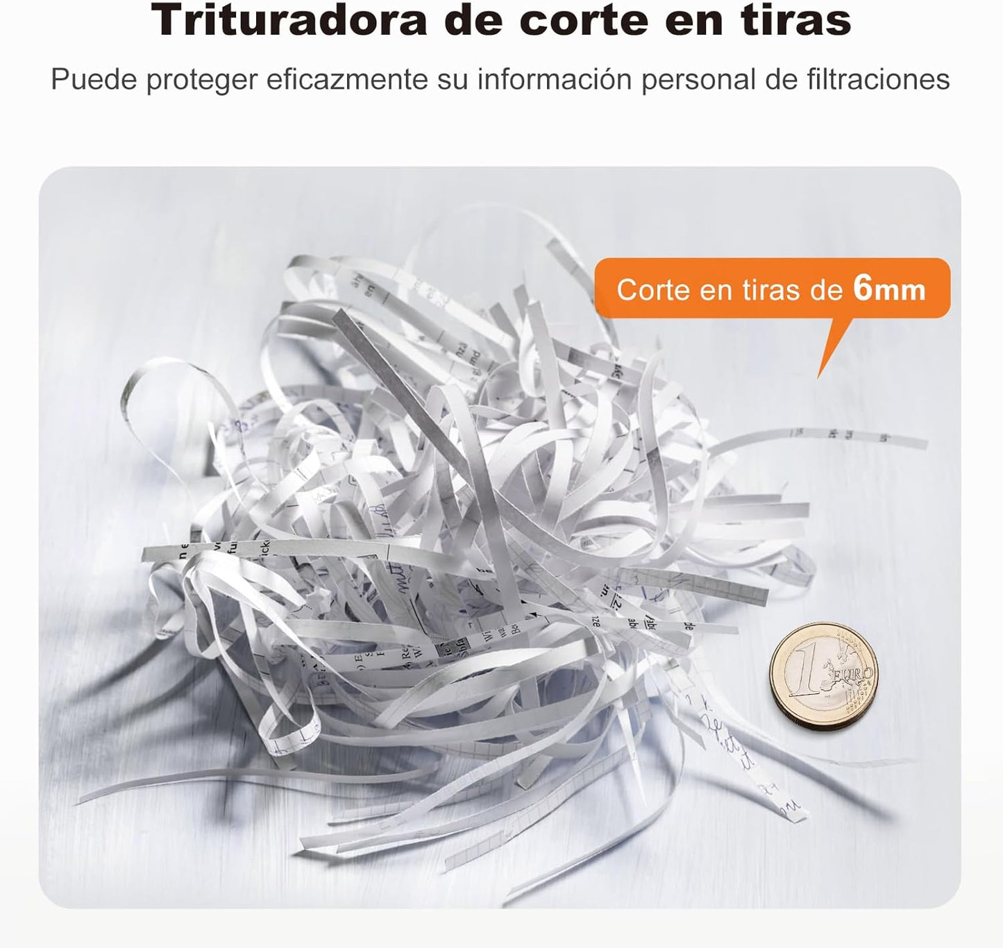 Bonsaii Trituradora De Papel Y Tarjetas, Con Corte En Tiras Y Contenedor Desmontable, Hasta 6 Hojas, Nivel De Seguridad P2, Capacidad De 9 Litros, Destructora De Papel Para Casa(S123-A)