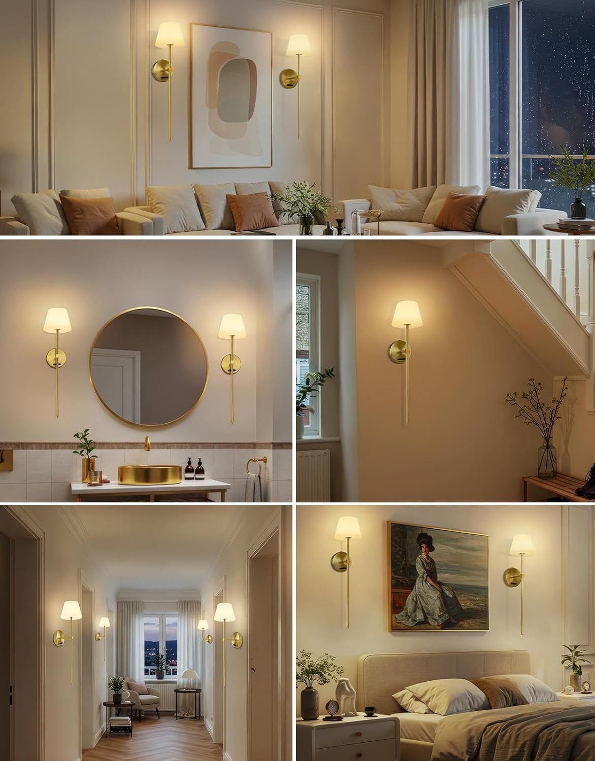 OUTON Pack De 2 Apliques De Pared LED Sin Cable – Recargables Con Mando Y Control Táctil, RGB & 3 Temperaturas, Regulables, Temporizador, Memoria, Para Dormitorio, Pasillo, Salón (Dorado)