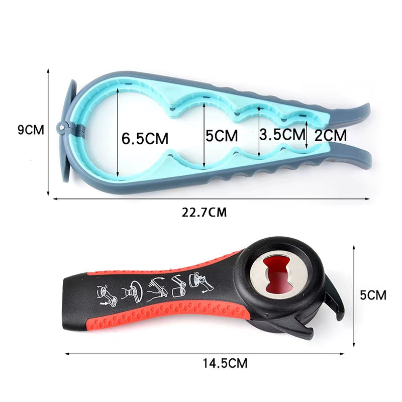 2Pcs/Lot 5 in 1 Bottle Openers Multi-Function Easy Jar Can Opener Kit Kitchen Bottle Can Lid Twist Gripper with Silicone Handle