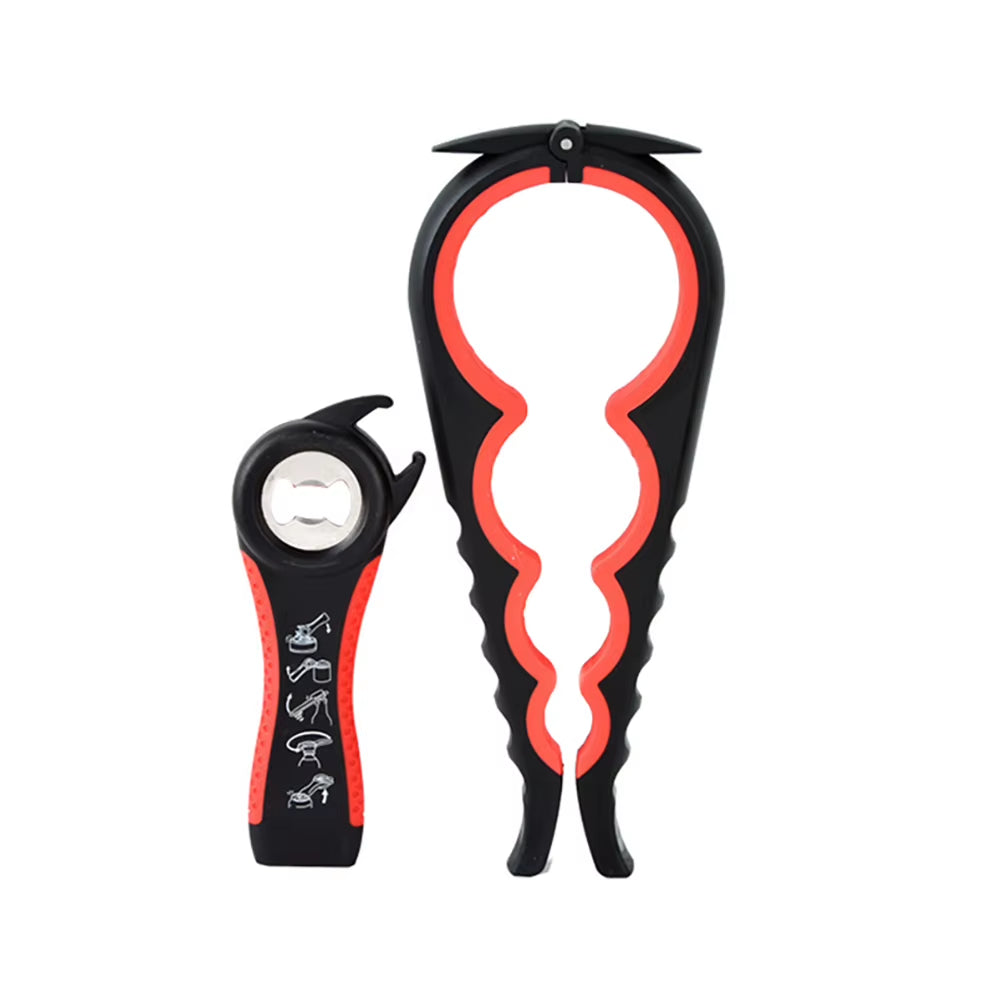2Pcs/Lot 5 in 1 Bottle Openers Multi-Function Easy Jar Can Opener Kit Kitchen Bottle Can Lid Twist Gripper with Silicone Handle