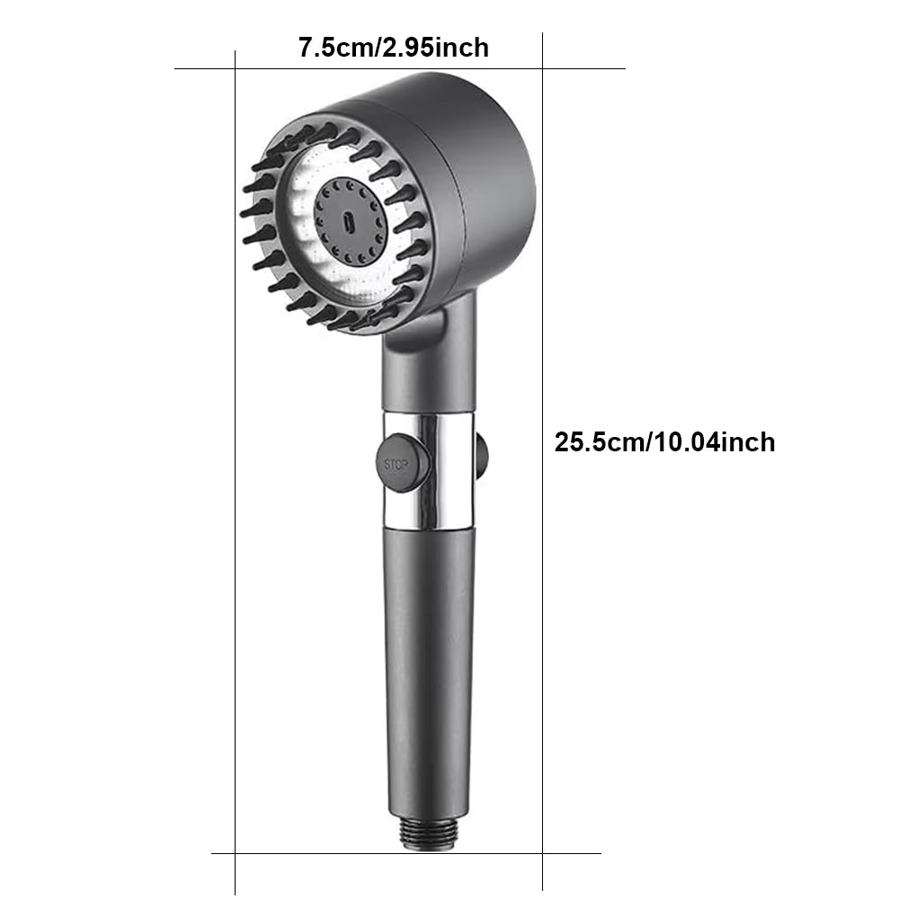 3 Modes Handheld Shower Head with Massage Brush Cotton Filters One-Click Stop Water Saving High Pressure Showerhead for Bathroom
