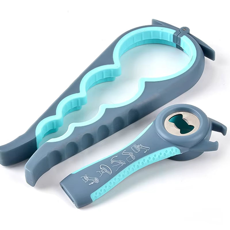 2Pcs/Lot 5 in 1 Bottle Openers Multi-Function Easy Jar Can Opener Kit Kitchen Bottle Can Lid Twist Gripper with Silicone Handle