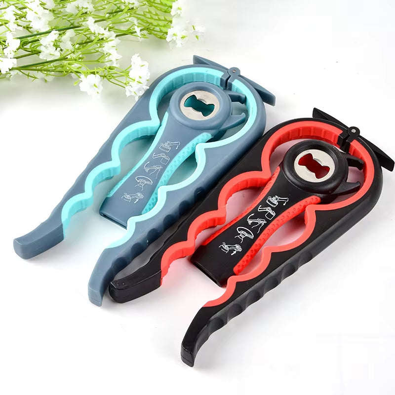 2Pcs/Lot 5 in 1 Bottle Openers Multi-Function Easy Jar Can Opener Kit Kitchen Bottle Can Lid Twist Gripper with Silicone Handle