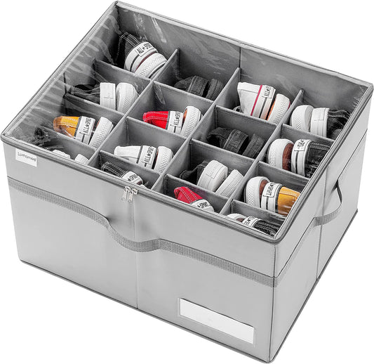 Contenedores Organizador De Zapatos Armario, Caben 16 Pares, Cajas De Almacenamiento, Cubos Transparente Para Guarda Zapatos, Ahorra Espacio Cajones Con Asas Reforzadas, Gris