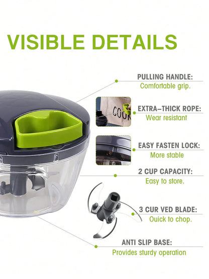 1Pc Kitchen Vegetable Chopper,Multi-Functional Manual Food Processor Vegetable Chopper, Portable Hand Pull String Garlic Mincer Onion Cutter for Veggies, Ginger, Fruits, Nuts, Herbs, Etc., (500Ml, 900Ml Two Sizes Available)Grey, Christmas