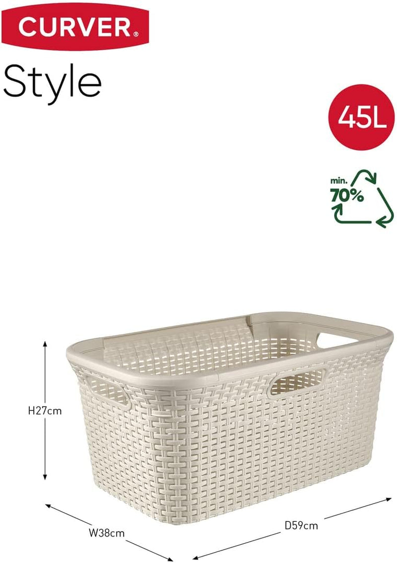 CURVER 187492 - Cesta Natural Style, Blanco, 59.2X38X27 Cm/ 57.2X36X25 Cm