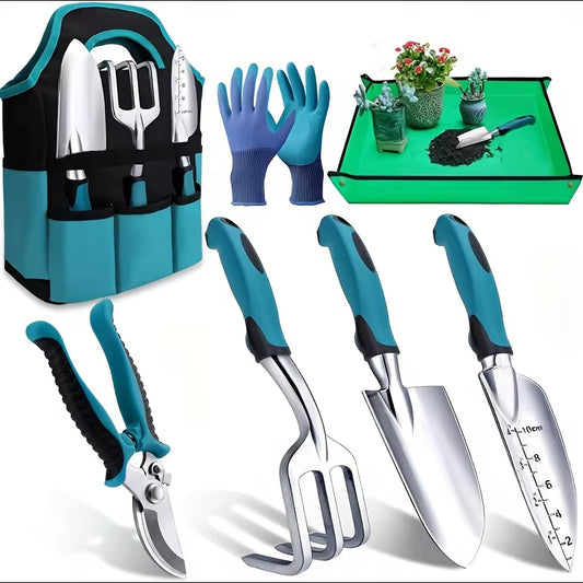 7-Piece Durable Metal Gardening Tool Set with Rust-Resistant Stainless Steel and Aluminum Alloy, Suitable for Gardening Care Han
