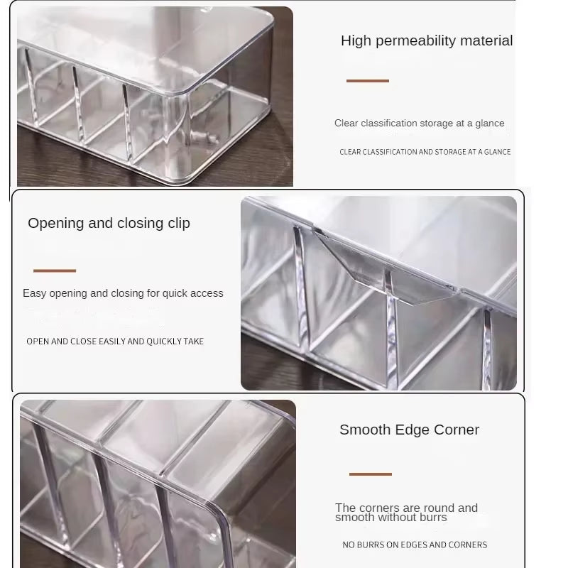 The Transparent Plastic Data Cable Storage Box Household Cable Mobilephone Charger Charging Cable Finishing Box Divided Grid Box