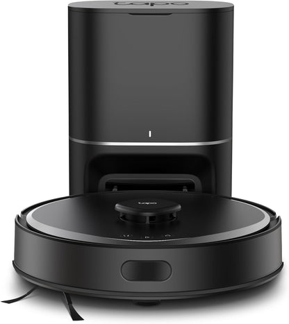 Tapo RV30 MAX plus Robot Aspiradora, Potencia De Succión Ultra De 5300 Pa Con Fregado, Base De Autovaciado Automático De 3 L, Navegación Lidar+Imu Avanzada, Control Por Voz Y Aplicación,Negro