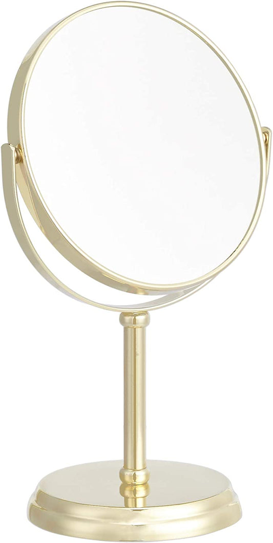 Amazon Basics Redondo Montaje En Mesa, Vanity Mirror, 18.3 X 12.5 X 30 Cm, Dorado, 7.2 L X 4.92 W Centímetros