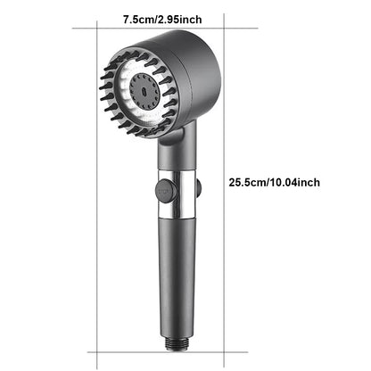 3 Modes Handheld Shower Head with Massage Brush Cotton Filters One-Click Stop Water Saving High Pressure Showerhead for Bathroom