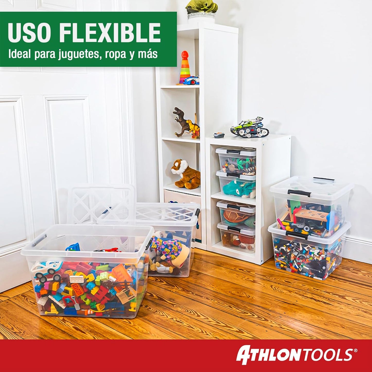 ATHLON TOOLS 4 Cajas De Almacenamiento De 12.5 L Con Tapa, Aptas Para Alimentos, Clips De Cierre, Caja De Plástico 100% Transparente, Cajas De Ropa Apilables