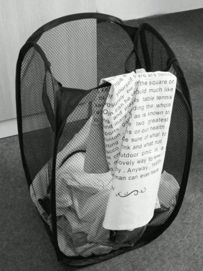 Black Foldable Laundry Hamper ,Large Capacity Mesh Basket with Handles & Multi-Pocket, Space Saving Closet Storage for Dorm/Apartment (Collapsible Design)