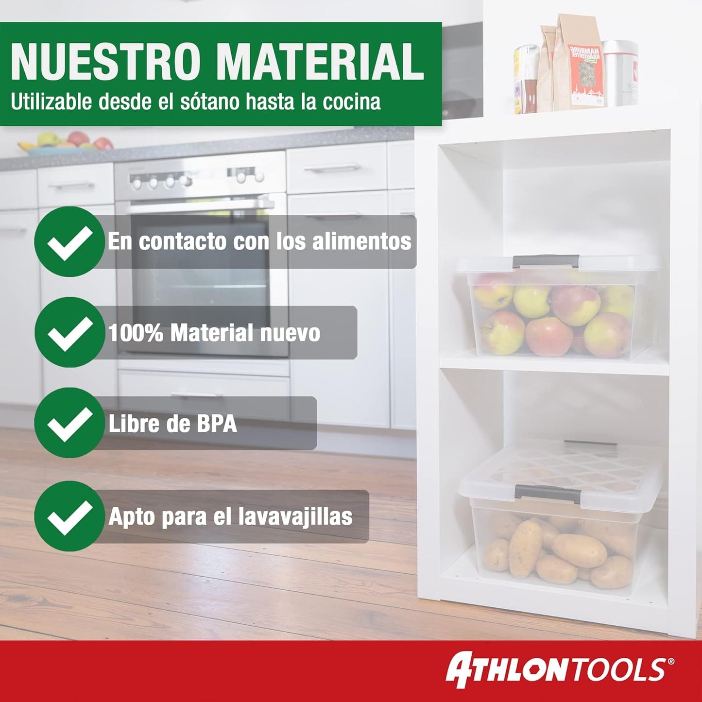 ATHLON TOOLS 4 Cajas De Almacenamiento De 12.5 L Con Tapa, Aptas Para Alimentos, Clips De Cierre, Caja De Plástico 100% Transparente, Cajas De Ropa Apilables