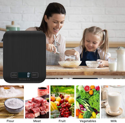 Báscula De Cocina Digita, Báscula Digital 5Kg - Medición Precisa Hasta 1G, Estilizada Y Delgada Balanza Para Alimentos, Pantalla Lcd, Función De Tara. (Negro-5Kg)