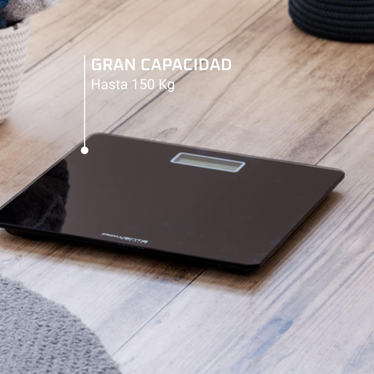 Rowenta BS1400 Premiss - Báscula De Baño Con Pantalla LCD, Diseño Fino De 2Cm De Alto, Hasta 150 Kg Y 100 Gr Precisión, Encendido Y Apagado Automático, Negro