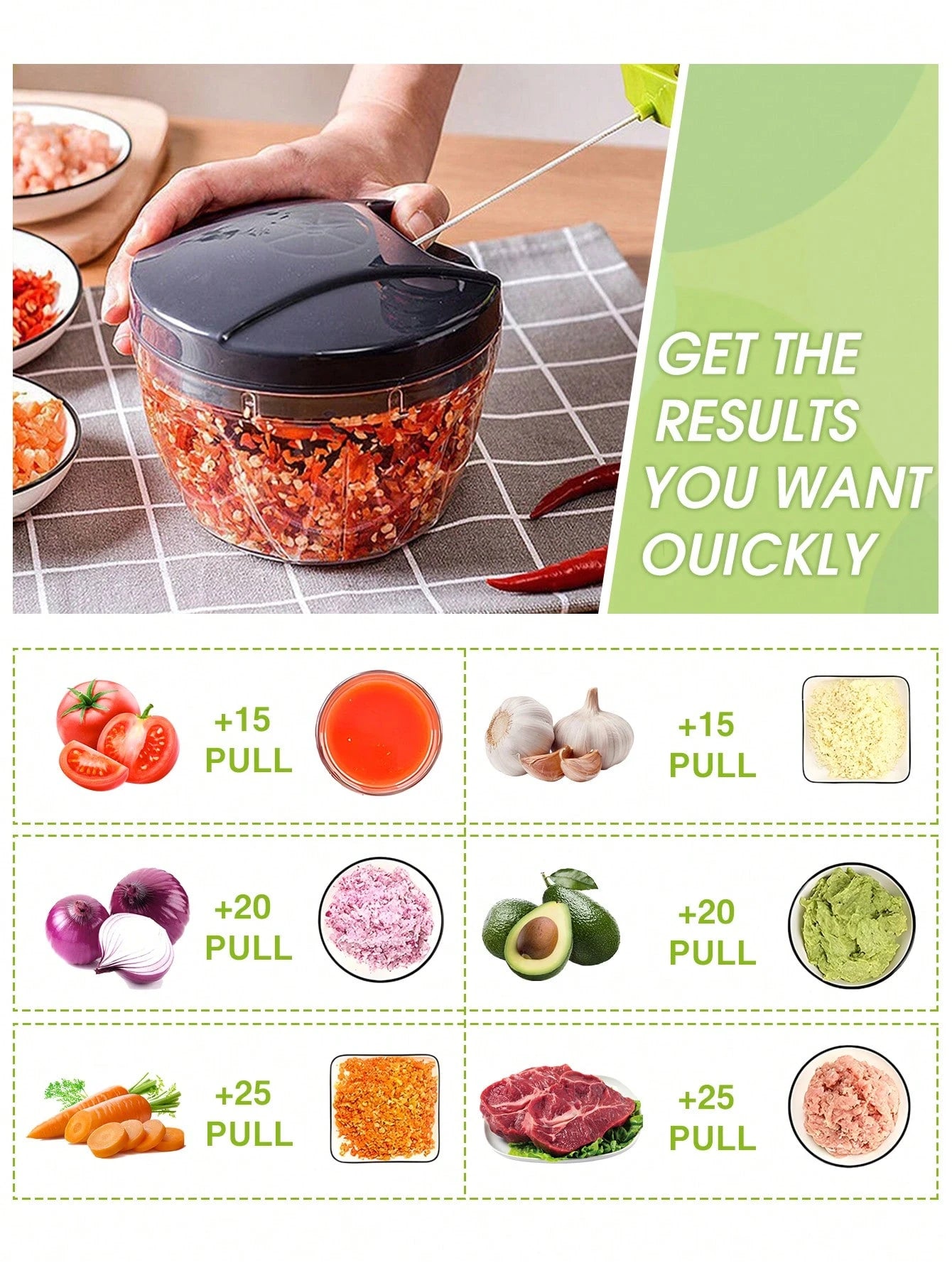 1Pc Kitchen Vegetable Chopper,Multi-Functional Manual Food Processor Vegetable Chopper, Portable Hand Pull String Garlic Mincer Onion Cutter for Veggies, Ginger, Fruits, Nuts, Herbs, Etc., (500Ml, 900Ml Two Sizes Available)Grey, Christmas