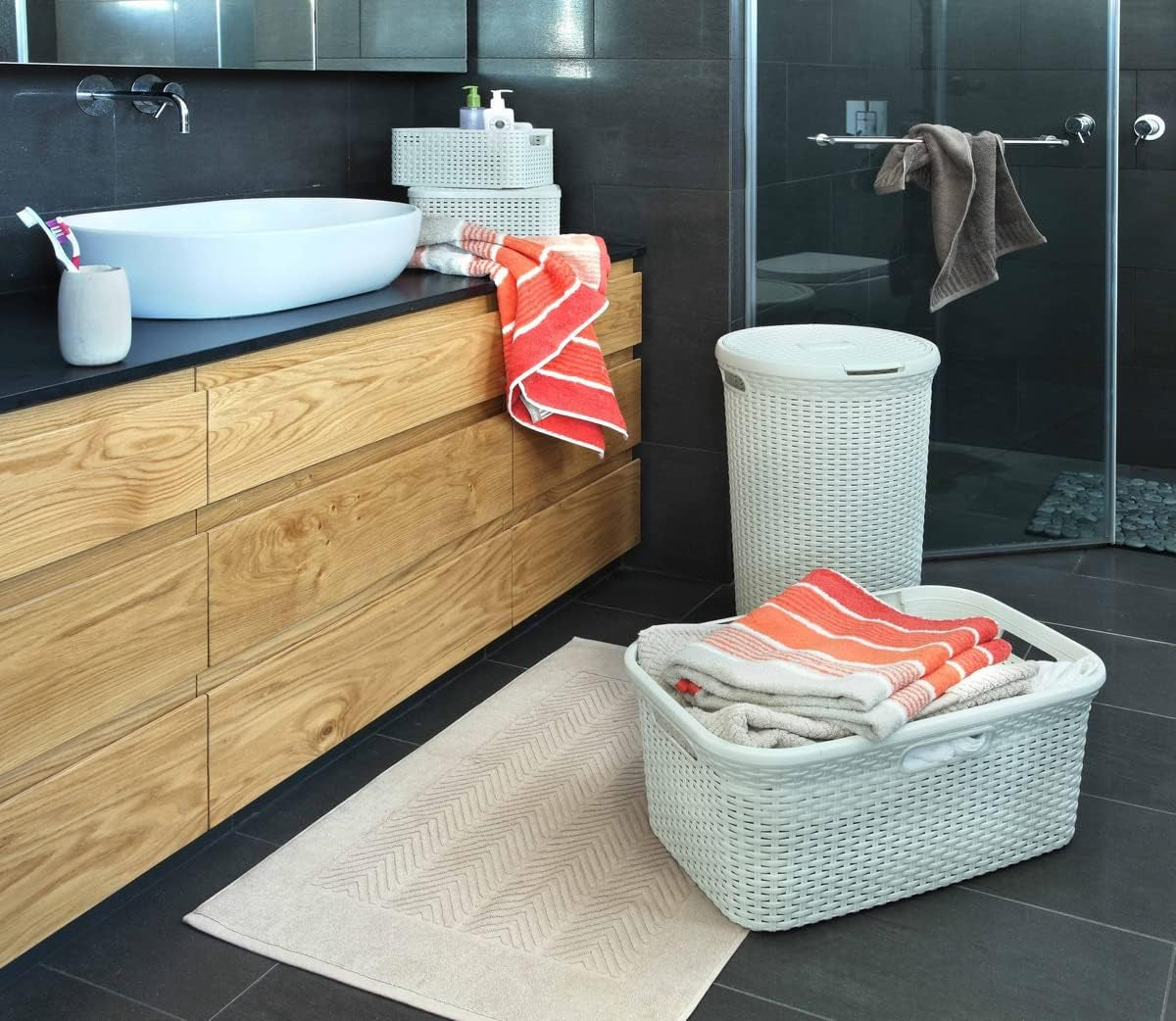 CURVER 187492 - Cesta Natural Style, Blanco, 59.2X38X27 Cm/ 57.2X36X25 Cm