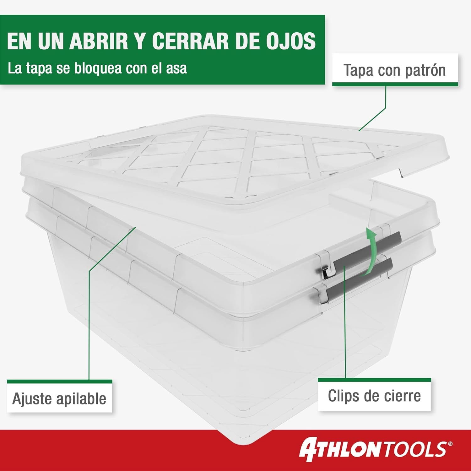 ATHLON TOOLS 4 Cajas De Almacenamiento De 12.5 L Con Tapa, Aptas Para Alimentos, Clips De Cierre, Caja De Plástico 100% Transparente, Cajas De Ropa Apilables