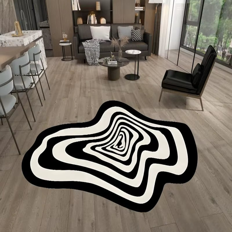 VIKAMA Trendy Creative Irregular Black and White Abstract Carpet for Living Room Coffee Table and Floor Mat Home Decoration
