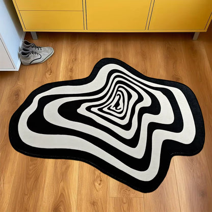 VIKAMA Trendy Creative Irregular Black and White Abstract Carpet for Living Room Coffee Table and Floor Mat Home Decoration