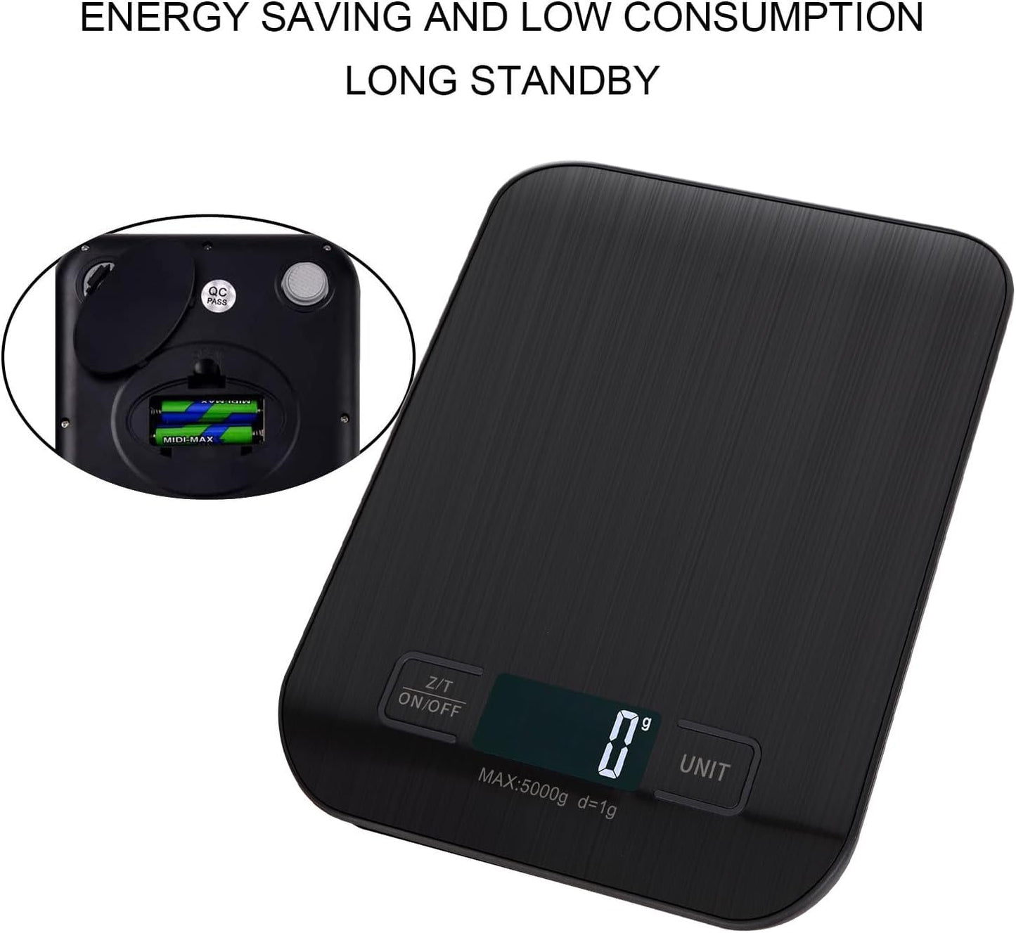 Báscula De Cocina Digita, Báscula Digital 5Kg - Medición Precisa Hasta 1G, Estilizada Y Delgada Balanza Para Alimentos, Pantalla Lcd, Función De Tara. (Negro-5Kg)