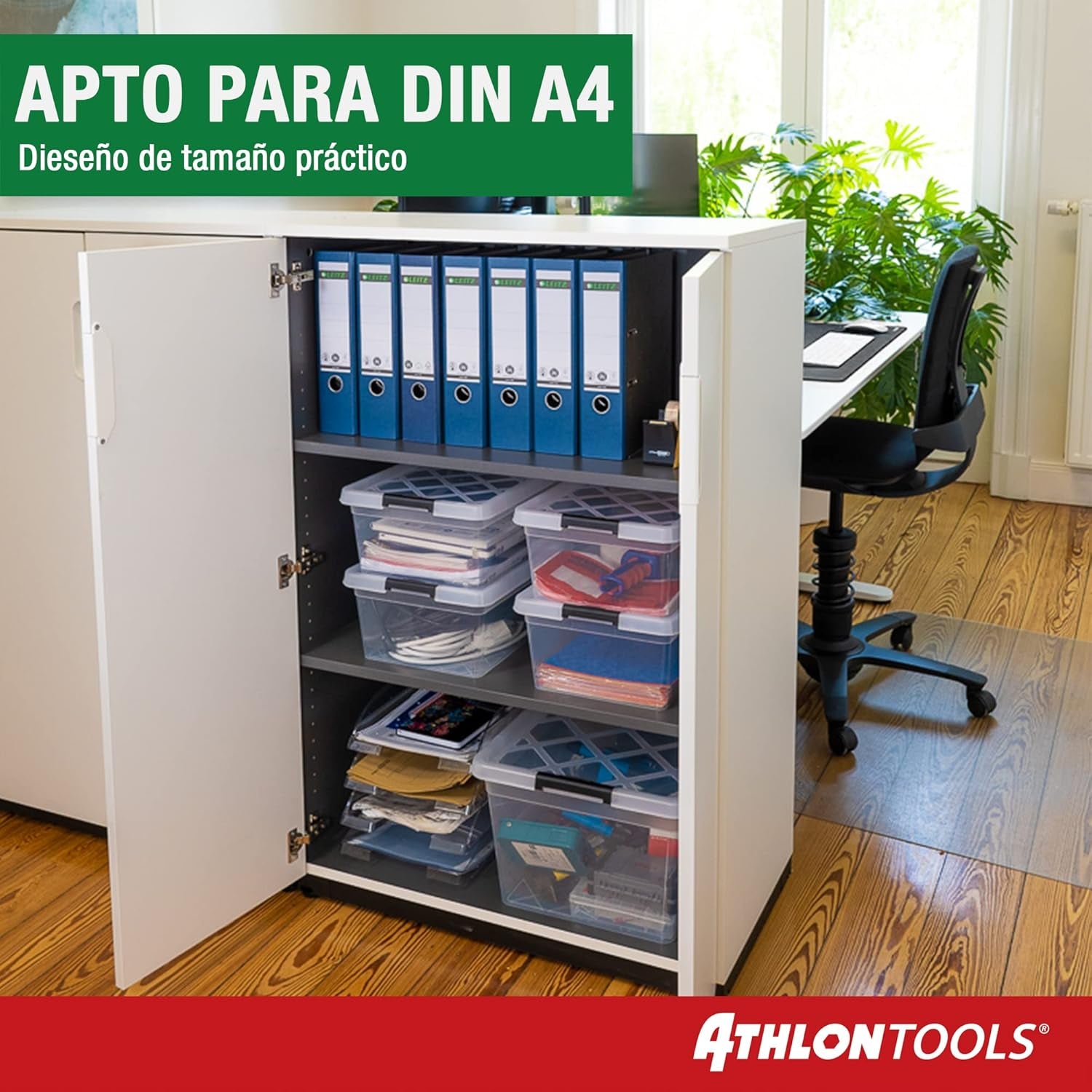 ATHLON TOOLS 4 Cajas De Almacenamiento De 12.5 L Con Tapa, Aptas Para Alimentos, Clips De Cierre, Caja De Plástico 100% Transparente, Cajas De Ropa Apilables