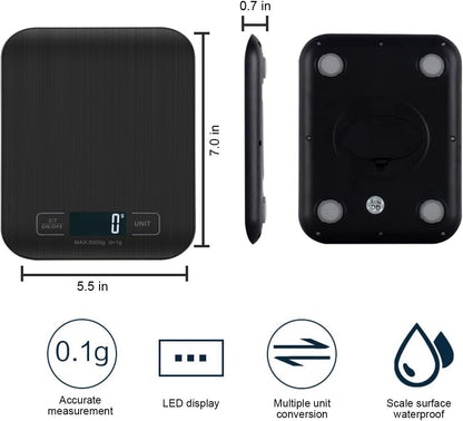 Báscula De Cocina Digita, Báscula Digital 5Kg - Medición Precisa Hasta 1G, Estilizada Y Delgada Balanza Para Alimentos, Pantalla Lcd, Función De Tara. (Negro-5Kg)