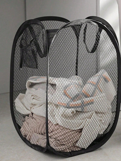 Black Foldable Laundry Hamper ,Large Capacity Mesh Basket with Handles & Multi-Pocket, Space Saving Closet Storage for Dorm/Apartment (Collapsible Design)