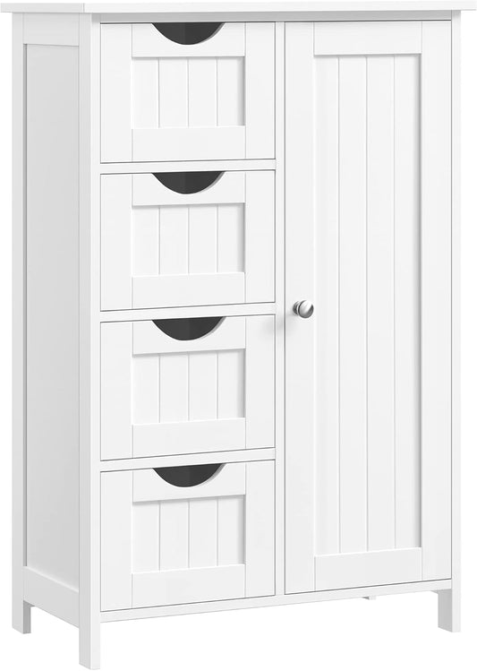 VASAGLE Gabinete De Baño, Gabinete De Almacenamiento Con 4 Cajones Y 1 Armario De Taquilla, Puerta Simple, Estante Ajustable, Para Sala De Estar, Cocina, Entrada, Blanco LHC41W