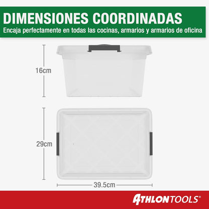 ATHLON TOOLS 4 Cajas De Almacenamiento De 12.5 L Con Tapa, Aptas Para Alimentos, Clips De Cierre, Caja De Plástico 100% Transparente, Cajas De Ropa Apilables