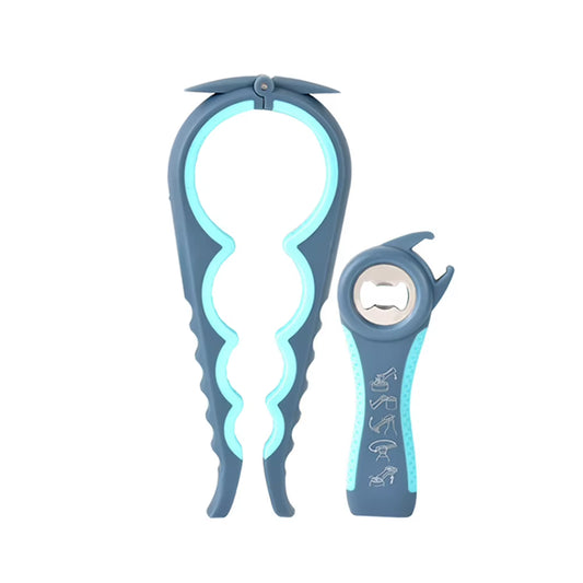 2Pcs/Lot 5 in 1 Bottle Openers Multi-Function Easy Jar Can Opener Kit Kitchen Bottle Can Lid Twist Gripper with Silicone Handle