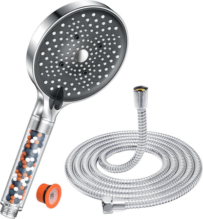 YEAUPE PRO Alcachofa De Ducha Con Manguera 1,6M,Ducha Baño Con Filtro, 6 Patrones De Rociado,Alta Presión,Antical,Mano Redonda Grande(130Mm),Ahorro De Agua Cabezal De Ducha,Negro Blanco