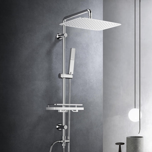 Columna De Hidromasaje Sin Grifo Set Ducha Acero Inoxidable Altura Adjustable Conjunto Set Juego Ducha Baño Con Ducha Mano, Estante Y Cabezal Ducha Rociador 35X25Cm