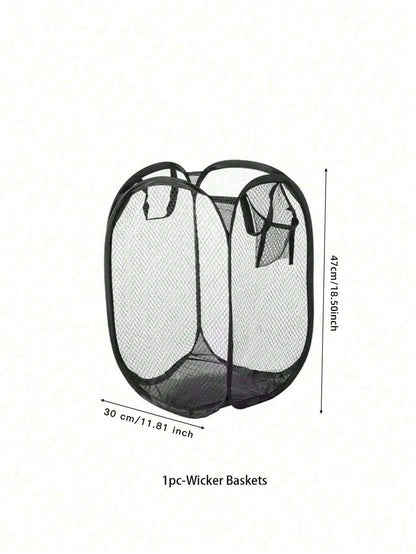 Black Foldable Laundry Hamper ,Large Capacity Mesh Basket with Handles & Multi-Pocket, Space Saving Closet Storage for Dorm/Apartment (Collapsible Design)