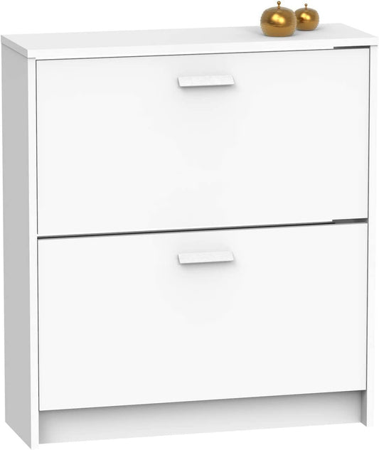 Muebles Pitarch | Zapatero Recibidor Mueble Auxiliar Estrecho 2 Puertas Para Entrada Blanco, 12 Pares De Zapatos, 82X74X25Cm, Colección Tibet