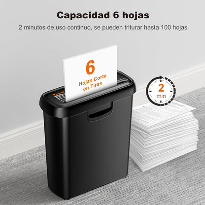 Bonsaii Trituradora De Papel Y Tarjetas, Con Corte En Tiras Y Contenedor Desmontable, Hasta 6 Hojas, Nivel De Seguridad P2, Capacidad De 9 Litros, Destructora De Papel Para Casa(S123-A)