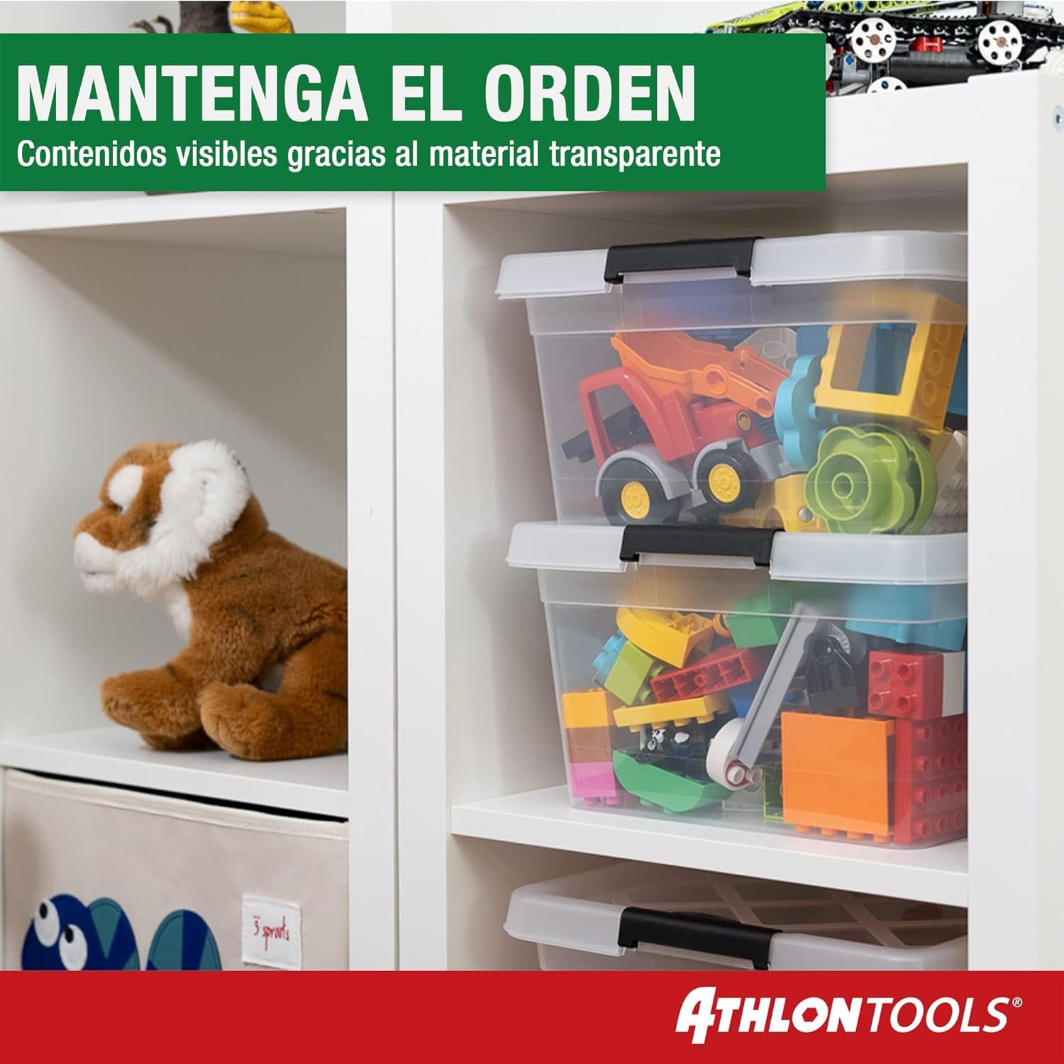 ATHLON TOOLS 4 Cajas De Almacenamiento De 12.5 L Con Tapa, Aptas Para Alimentos, Clips De Cierre, Caja De Plástico 100% Transparente, Cajas De Ropa Apilables