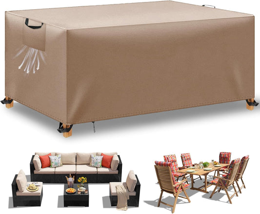 Funda Para Muebles De Jardín Exterior, Funda Mesa Exterior Impermeable, Tela Oxford 420D, anti Viento, anti UV Funda Protectora Mesa Exterior Con Salidas De Aire,Caqui, 125X63X74 Cm