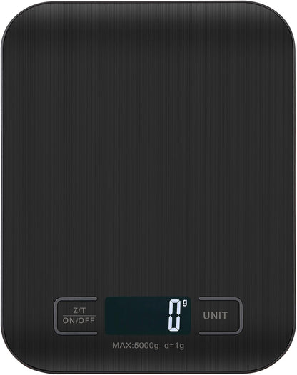 Báscula De Cocina Digita, Báscula Digital 5Kg - Medición Precisa Hasta 1G, Estilizada Y Delgada Balanza Para Alimentos, Pantalla Lcd, Función De Tara. (Negro-5Kg)
