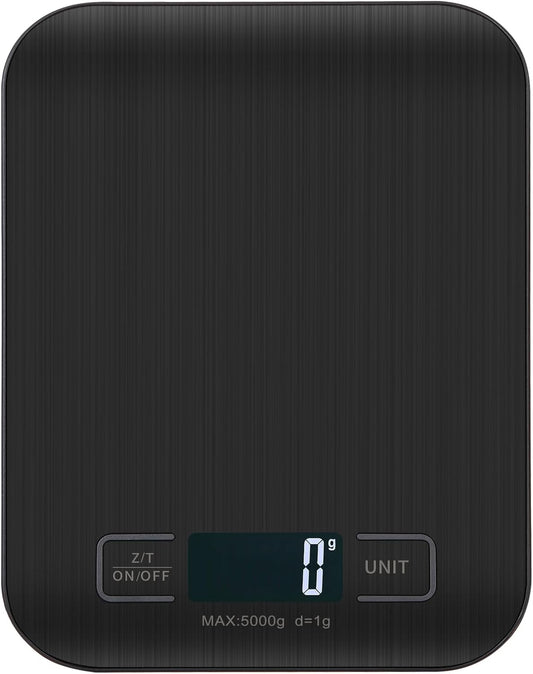 Báscula De Cocina Digita, Báscula Digital 5Kg - Medición Precisa Hasta 1G, Estilizada Y Delgada Balanza Para Alimentos, Pantalla Lcd, Función De Tara. (Negro-5Kg)
