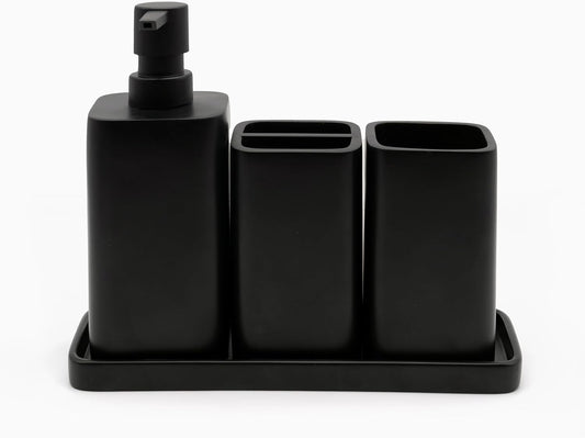 Juegos De Accesorios De Baño 4 Piezas Negro Con Dispensador De Jabón, Vaso Baño, Soporte Para Cepillo De Dientes Y Bandeja - Set De Baño Negro Opaco
