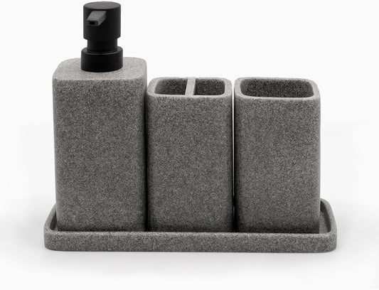 Juegos De Accesorios De Baño 4 Piezas Gris Con Dispensador De Jabón, Vaso Baño, Soporte Para Cepillo De Dientes Y Bandeja - Set De Baño Gris