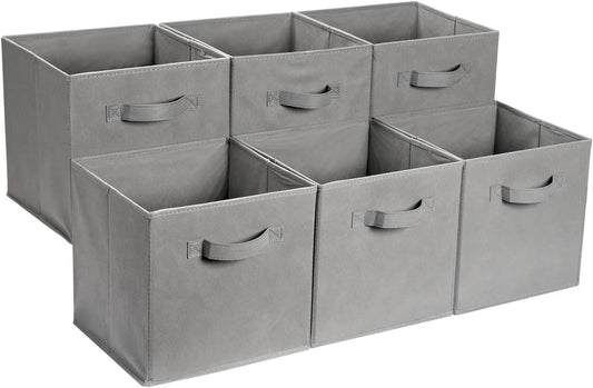 Amazon Basics Cubos De Almacenamiento, De Tela, Plegables, Con Asas, 33X33X33 Cm, Color Gris, Juego De 6